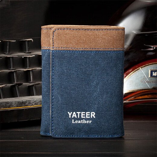 Feng Shang Canvas Wallet Men's Retro Retro Short Trespliables Denim Cambio de estudiantes Bolsa de tarjeta pequeña Minimalista Minimalista Regalos Denim 3 veces Men de billetera [azul 3 veces azul]