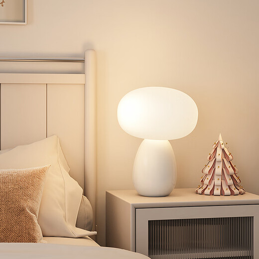 英格照明全光谱蘑菇台灯奶油风陶瓷护眼床头灯温馨少女ins氛围浪漫卧室灯 A款-白色