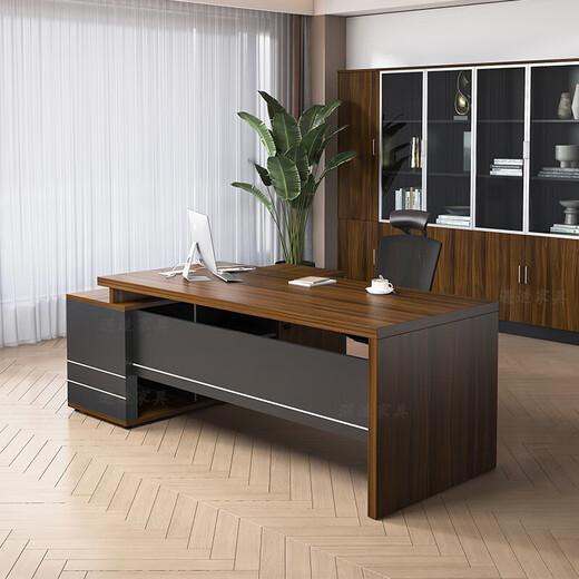Yuzao desk boss desk modern simple single person with cabinet executive desk manager supervisor desk 1.4 meters table walnut + iron gray