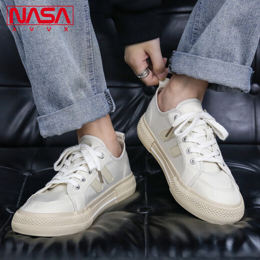 NASA XVVX官方联名滑板鞋子男生春夏新款透气休闲百搭低帮厚底帆布鞋男潮 黑色 40