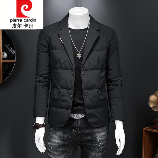 Pierre Cardin autumn and winter new suit collar cotton jacket men's trendy slim youth suit casual warm cotton jacket black M recommended 80-110Jin Jin equals 0.5 kg