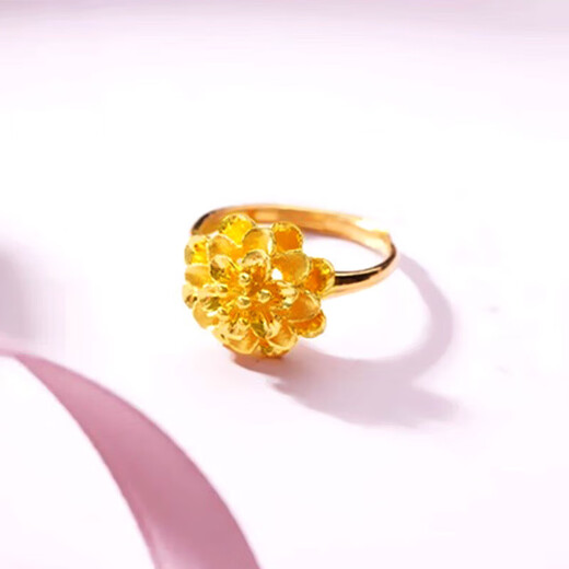 Old temple gold ring, peony live ring, flower wedding, wedding, girlfriend, wife, birthday gift