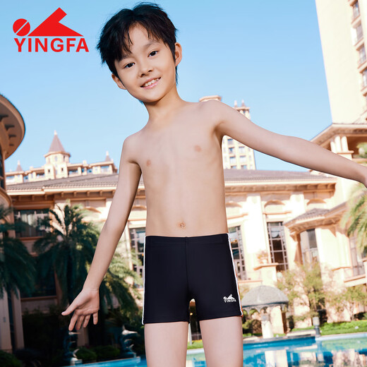 Yingfa Children's Swimming Trunks Jungen mittelgroße Kinder flache Ecke Schwimmstämme 2024 neuer Stil kleiner Jungen und Teenager Schnelltrockner Schwimmstämme 24S653-Black 130 (Taillenumfang 58-62 cm)