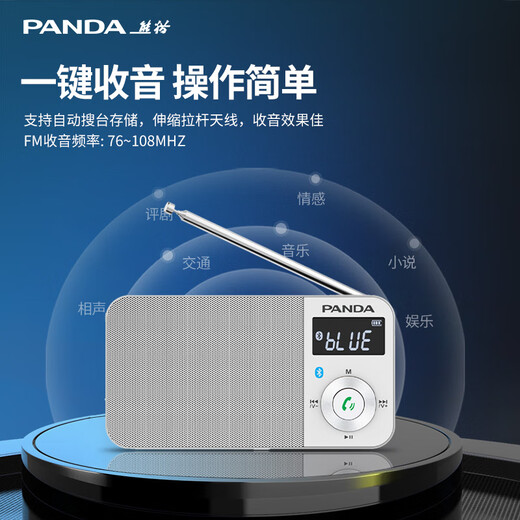 熊猫（PANDA）6210蓝牙收音机老人专用多功能老年便携式小型迷你袖珍调频fm广播老年人老式充电款插卡音箱播放机 白色【蓝牙/插卡/可充电】+充电头