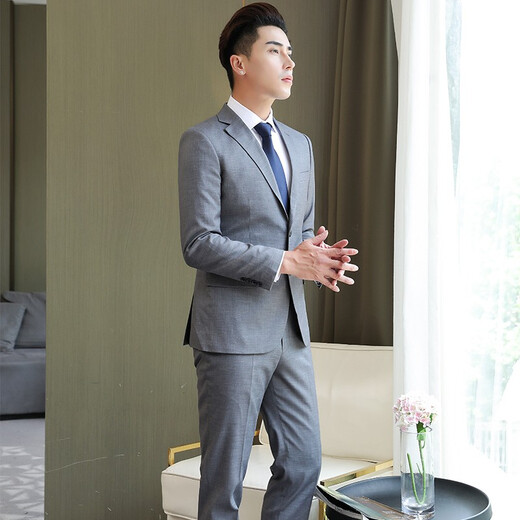 Yuanjie (door-to-door measurement) Yuanjie tailor-made navy blue men's suit casual suit slim professional suit gray jacket + pants tailor-made