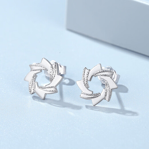 TTMIX platinum pt950 earrings for women, white gold whirling windmill earrings, shiny earrings for my wife 3.3-3.5g