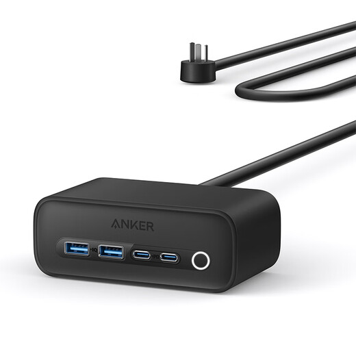 ANKER USB GaN socket 67W with USB interface plug board/plug/row plug/six-in-one table charging/USB socket full length 1.5 meters 2Type-C+2USB-A black