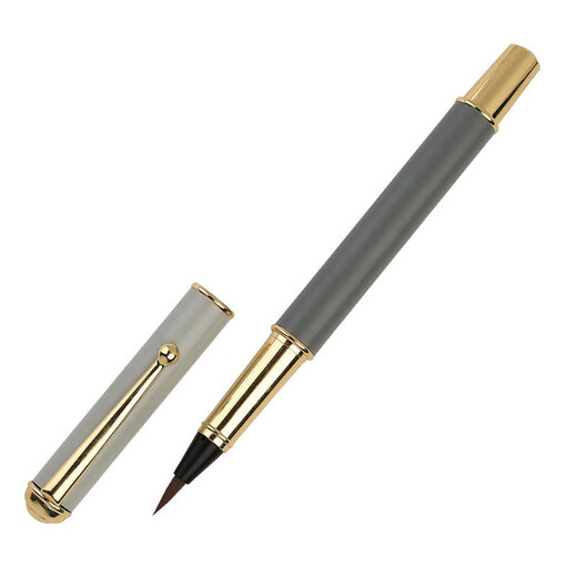 Hangshi stylo-style brosse en métal Hair Wolf Petit script régulier stylo à copie du stylo peut ajouter de l'encre et de la magnifique stylo calligraphie pratiquer l'eau du robinet stylo doux gris clair k826 Boîte-cadeau stylo doux + pointe lumineuse au stylo + absorbeur d'encre + 4