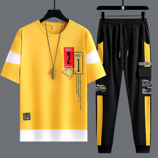 Yimuqi Summer à manches courtes SUPTERS CONSÉRIEURS CONSTERNES CONSTUSSIBLES À MANGE CASEVE SPORTS CONSTUSSIBLES SETTS TOUT-PIÈCES 10-20 ANS Suit étudiant 867 Black + 1563 Contrôle blanc S costume S.
