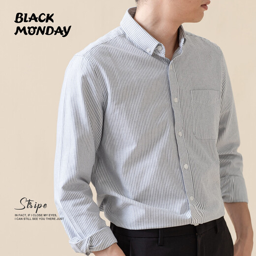 BLACKMONDAY Chemise Oxford à Manches Longues pour Homme à Rayures Verticales en Pur Coton, Chemise Business Casual sans Repassage pour Homme, Tissus sélectionnés auprès de sociétés cotées, Rayures Grises L (175)