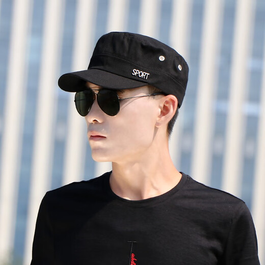 Nozhi Meng New Men's Short-Brim Flat Top Hat Men's and Women's Alphabet Fashion Peaked Cap Baseball Hat Men's Sun Hat NM017 Metallic Black One Size Adjustable