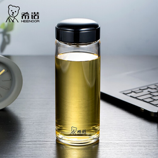 Sino Einschichtglas Tasse große Kapazität Tragbarer Autobecher mit Filtergitter verdickter Kristallbecher für die hitzebeständige transparente Teetasse von Herren mit PU-Ledertasche 6195 Originalfarbe