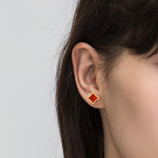 Laishen psychic 18K gold diamond earrings red agate diamond earrings earrings HER her New Year gift for girlfriend 18K gold red agate earrings