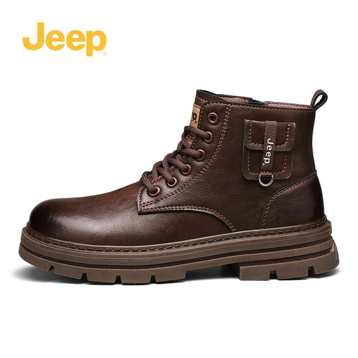 Jeep Martin Boots Herren Winter 2024 Neues echtes Leder atmungsaktivem dick-solchen Arbeitsschuhen Vielseitige Mode High-Top-Männerschuhe trendy braun [Modestil] 40