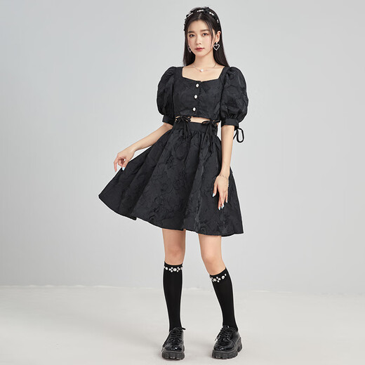 Fantu Fantu Fashion Age-Reducing Puff Sleeves and Square Collar Dress 2024 Summer New Style Non-detachable Commuting Skirt for Women Beige S