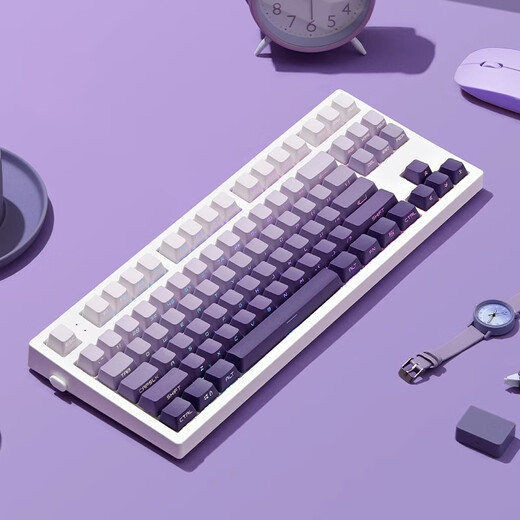 腹灵mk870pro黑莓侧刻机械键盘蓝牙有线无线客制化电脑游戏静音办公 【三模】白色面Pro+暗香侧刻 茶轴 87键