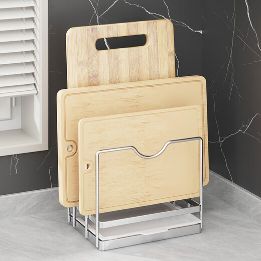 Elias304 stainless steel cutting board rack three-compartment kitchen countertop thick vegetable chopping board drain rack pot lid storage multi-purpose storage rack cutting board rack K-13803