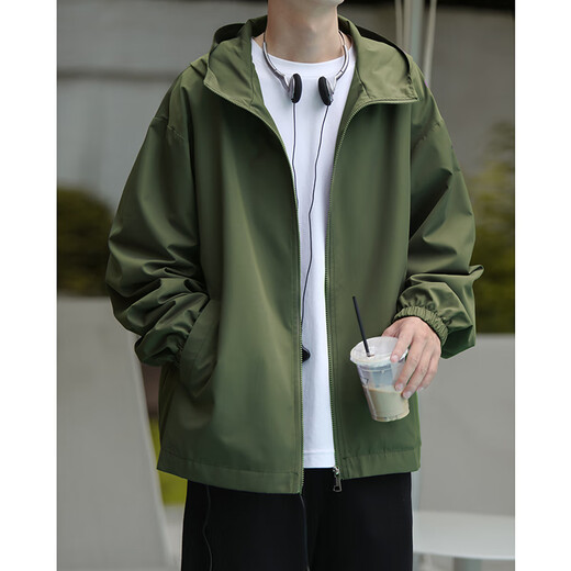 Geslandi Spring Jacket Men's Assault Jacket Men's New Casual Hooded Waterproof Loose Spring and Autumn Student Clothes Top Men Black L 115Jin Jin equals 0.5kg -140Jin Jin equals 0.5kg