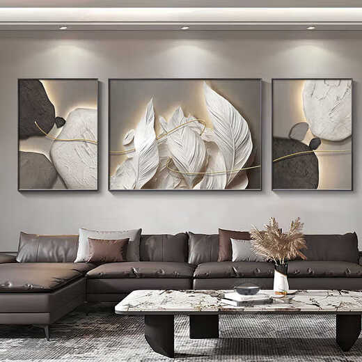 
Meiyou Chunshilai runs simple modern living room sofa background wall decoration painting light luxury high-end triptych feather hanging painting JD13795 left and right 30*40 middle 60*40 crystal porcelain aluminum alloy black frame