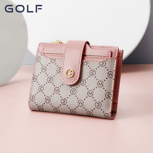 Golf (GOLF) short wallet for women fashion printed women's coin wallet multi-function card bag coin clip ticket bag portable handbag cherry pink apricot color