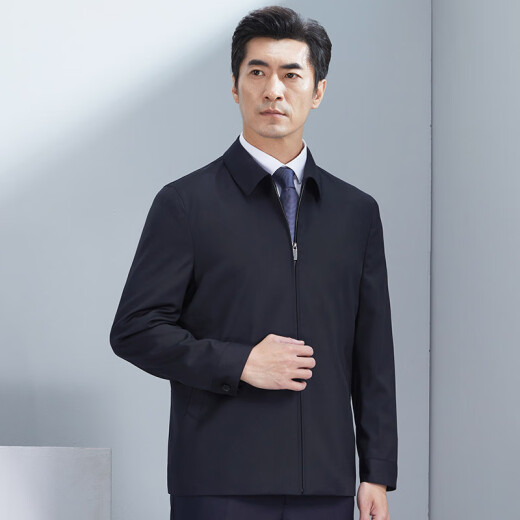 红都100精纺羊毛夹克商务正装上班开会翻领袖口带扣中年男装外套 藏蓝JT8229-1 175/92A