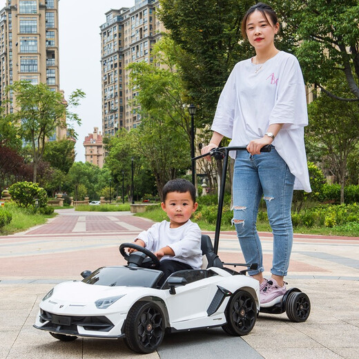 Haolaixi Lamborghini children's electric car four-wheeled with remote control baby car adult and child toy car can sit on the stroller red adult standing board/foam soft wheel/leather seat