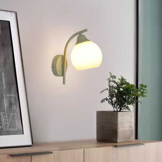 Opu Yuanxing simple bedroom wall light led green bedside lamp cream windshield iron art living room balcony staircase decorative wall light B686 green lily of the valley flower 5 watts warm light