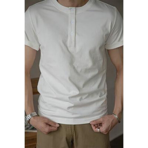 JEEP SPIRIT pure cotton T-shirt men's henley shirt short-sleeved men's summer American stand-up collar tough guy trendy bottoming shirt casual half-sleeved T-shirt white collar stand-up three-button sleeve short XL (180) -
