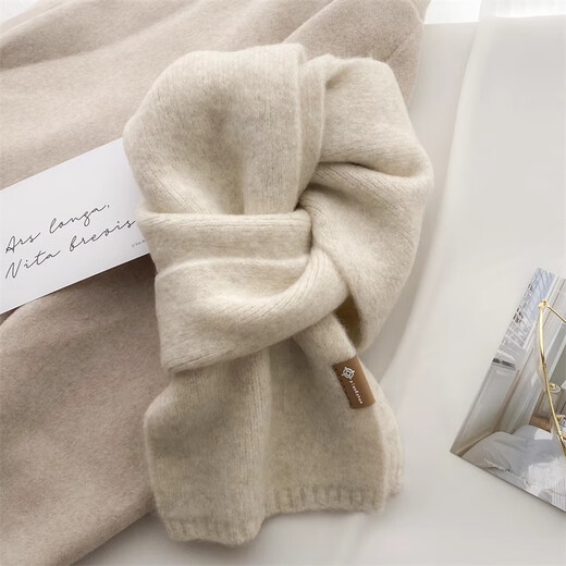 Haoguan high-end Korean style versatile small scarf for women in autumn and winter soft and waxy knitted wool neck scarf Christmas gift