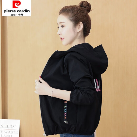 Pierre Cardin Autumn Jacket Women's 2025 New Fashion Embroidered Small Short Jacket Hooded Versatile Baseball Uniform Top Black Velvet Thickened Autumn and Winter S Recommendation 95Jin Jin is equal to 0.5kg or less