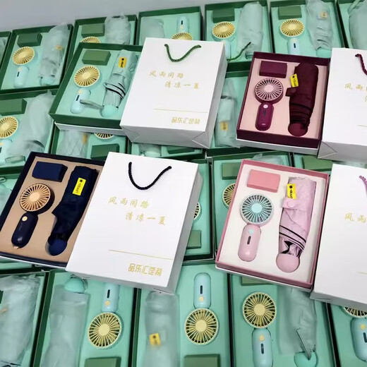 毕业季伴手礼年会礼品定制团建公司商务会议员工生日入职礼物奖品 粉色风扇+粉色雨伞(单层黑胶)