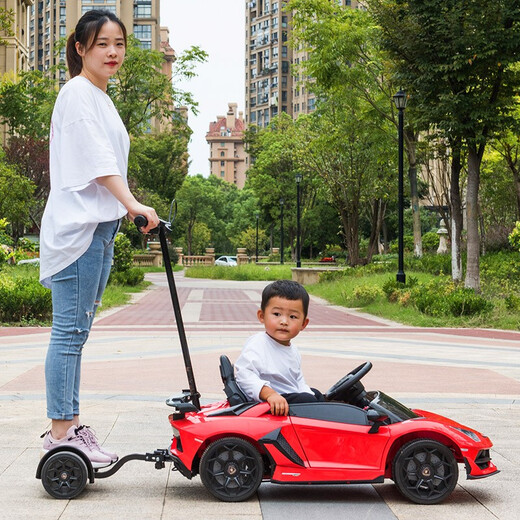 Haolaixi Lamborghini children's electric car four-wheeled with remote control baby car adult and child toy car can sit on the stroller red adult standing board/foam soft wheel/leather seat