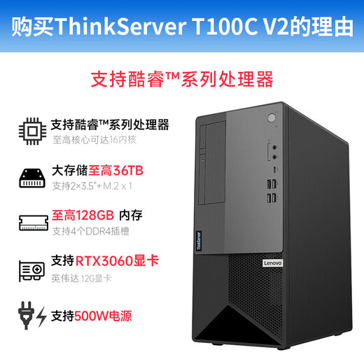 联想（Lenovo）ThinkServer T100C T100C V2工作站塔式服务器主机设计制图ERP财务办公电脑 T100C V2  I5-12400六核2.5G 32G内存丨1T/M.2高速固态丨双网口