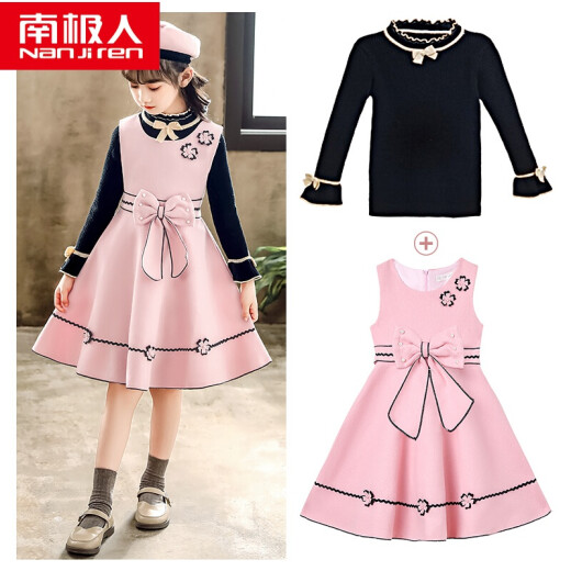 Antarctic skirts for 1-5 year old girls girls dresses autumn 2020 new children's clothing autumn skirts girls children's woolen princess skirts fashionable autumn and winter 9801 pink vest skirt + sweater 160cm