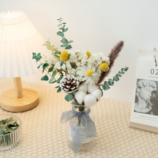 AIMAN rose eucalyptus dried flower bouquet living room entrance decoration ins Nordic style photo props diy flower arrangement gift yellow rose bouquet without bottle