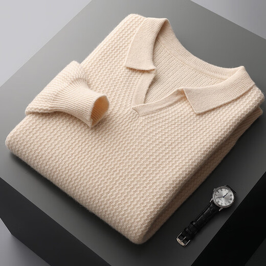 El nuevo suéter de cachemir puro de doble hilera de otoño y invierno de ORDOS City para hombres de cachemir en espesas para hombres. Tienda oficial insignia de 1980 Color de caramelo M