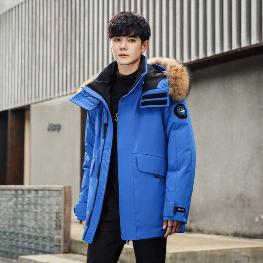 
Yalu new winter down jacket for men's winter mid-length duck down thickened fur collar business hooded new jacket trendy NR black YU807V12190 M 170