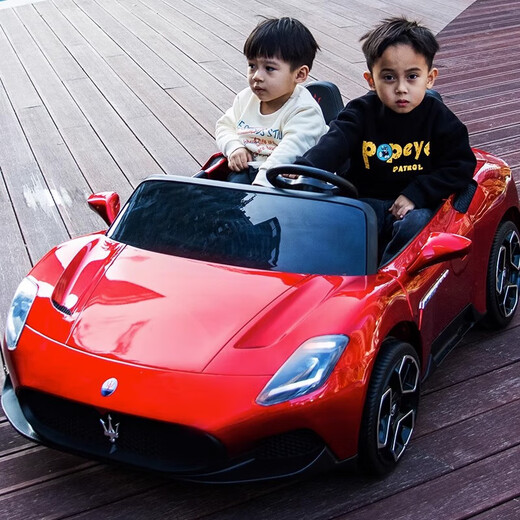 Yijing Maserati two-seat baby electric car four-wheel remote control swing car can sit adults and children baby toys four-wheel drive white + soft wheels + 12V14 battery leather seat + remote control