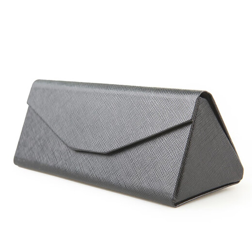 MINCITY glasses box folding glasses storage box portable for men and women Triangular lens box universal anti-pressure PU leather glasses box Cross-patterned black + glasses cloth + cleaning liquid