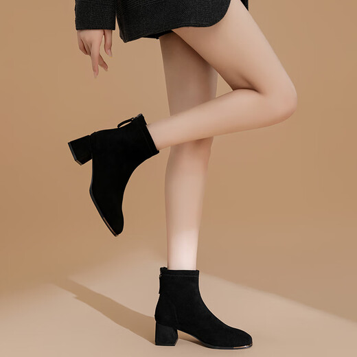 Daphne short boots for women autumn French high heel slim boots black retro suede boots for women black 37