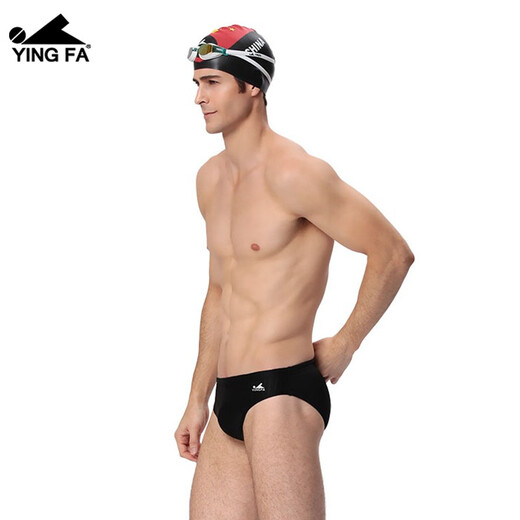 YINGFA Men's Stretch Quick-drying Solid Color Simple Swimming Briefs Professional Competition Training Shorts for Adults and Children Striped Fabric - Black 2XL Recommended Waist Circumference 86-90cm/33-35 Sizes