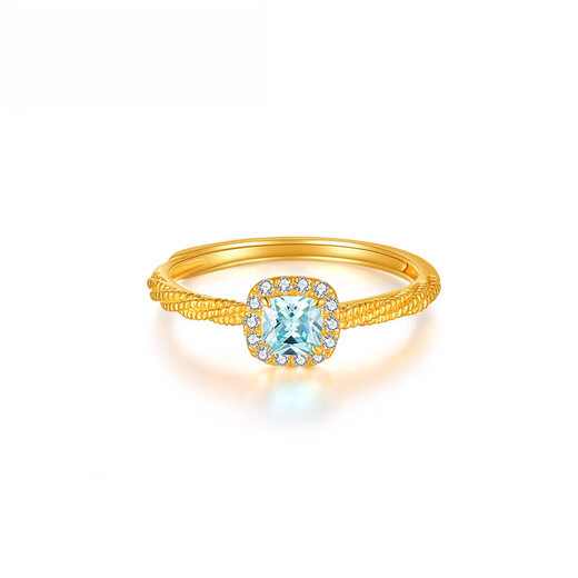 COASZE blue sugar cube gold ring inlaid with blue zircon and sapphire solid gold square diamond ring for girlfriend and wife blue sugar cube ring