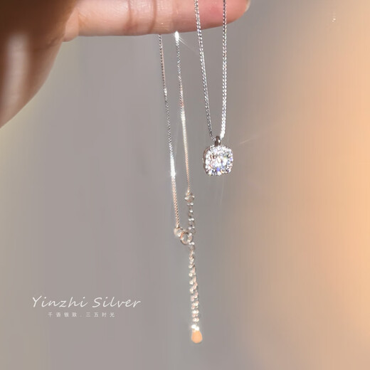 DL 1998 Sugar Cube Necklace Silver Necklace Girls 2024 New Niche Feeling Light Luxury Pendant Sugar Cube Clavicle Chain Silver Necklace