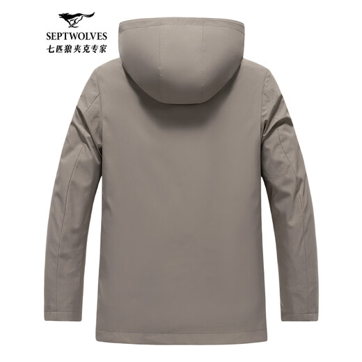 七匹狼风衣外套男中长款连帽三防大衣秋季时尚英伦风防风衣男城市轻户外 701(卡其)-连帽款 175