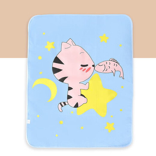 Neuer Urinabscheider, Baby atmungsaktiv, Baumwolle verdickte Waschablen, Baby Windelpolster, Tante Pad, Mondbär Blau, 50*70 cm