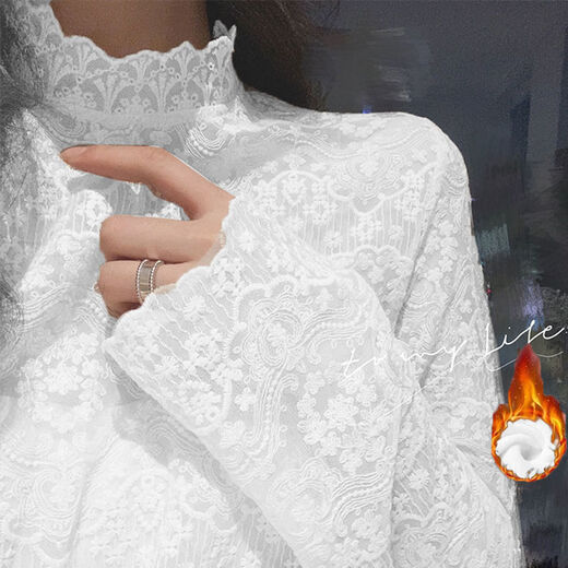 Ning Wei 2025 autumn and winter new style inner lace shirt women's long-sleeved half-high collar mesh bottoming shirt western style top small shirt DLE apricot 2XL