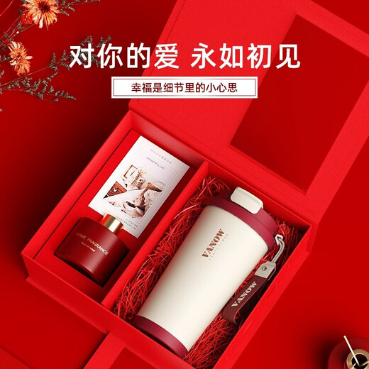 Vanow咖啡杯保温杯水杯礼物礼盒礼品定制刻字印logo伴手礼送女友送老婆 复古红-不锈钢（红礼盒） 500ml