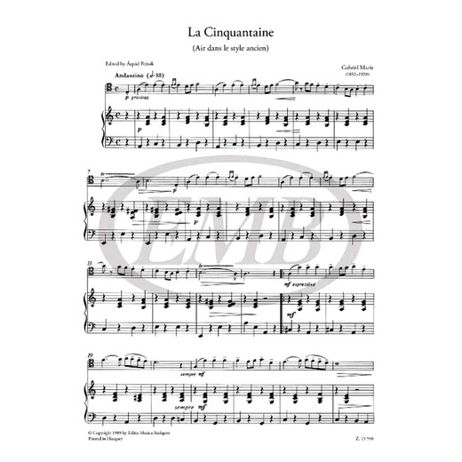 
Gabriel Mary Golden Wedding Cello and Piano Single 6 pages Budapest original score book Marie Gabriel La cinquantaine MM-11 cello and Piano Z13598 Single volume