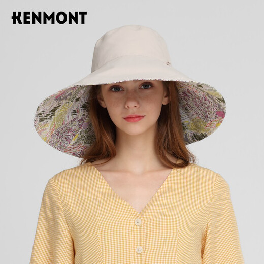 卡蒙（Kenmont）防紫外线太阳帽女遮阳帽防晒时尚大沿帽可折叠夏帽檐加大遮热3890 浅卡其色 56.5-58cm