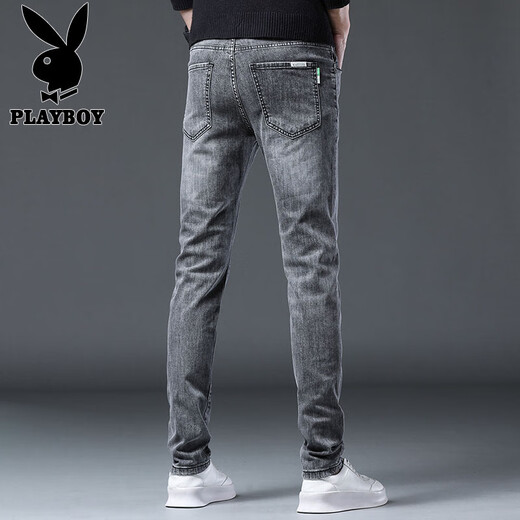 花花公子（PLAYBOY）牛仔裤男夏季新款潮流时尚修身小脚裤子男士休闲韩版弹力长裤男装 灰色X-1157HH1048 32